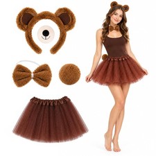 Bear Costume Tutu Set Animal Ears Headband Nose Bow Tail Costume Kit Hallowee...