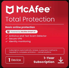 1 year McAfee Total Protection for 1 device 2026