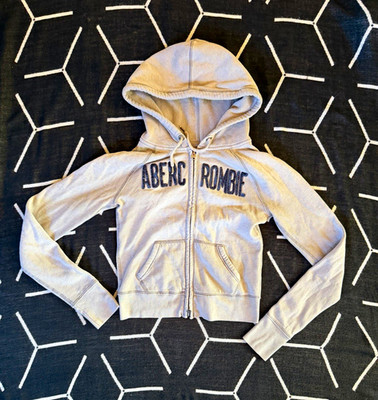 Abercrombie & Fitch zip hoodie herren m grau fleece bestickt logo kapuze taschen