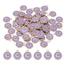 Letter Charm C, 60Pcs Double Sided Alphabet Initial Charm Pendants Beads Purple