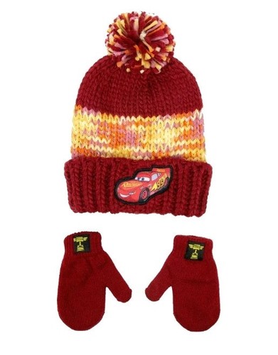 Cars Lightning McQueen Toddler Chunky Knit Beanie and Mittens, 3-Piece Set - Picture 2 of 4