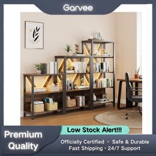 3/4/5-Tier Bookcase with LED Lights Open Display Shelves Storage Rack