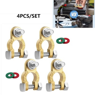 4x Pure Copper Car Positive & Negative Battery Connection Terminal With Washers