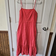 Gap Sleeveless Sundress Midi Women's Sz 4 Pink Lined Ruffled Y2k Cotton Beach