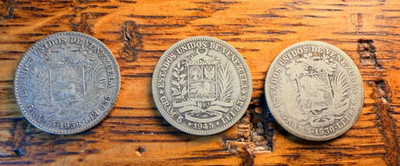 Venezuela 1936 1 Bolivar .835 Silver 3 Coin Lot