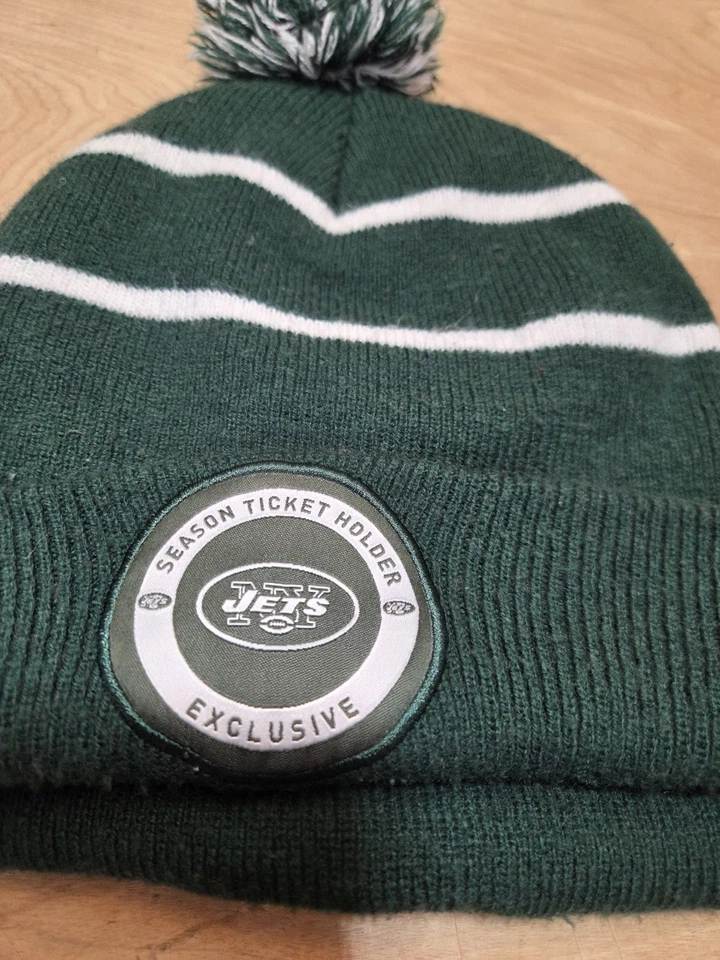 NFL New York Jets Tejido Pom Gorro Calavera Gorra Blanco/Verde-PORTABOLETOS DE TEMPORADA Foto 4 de 4