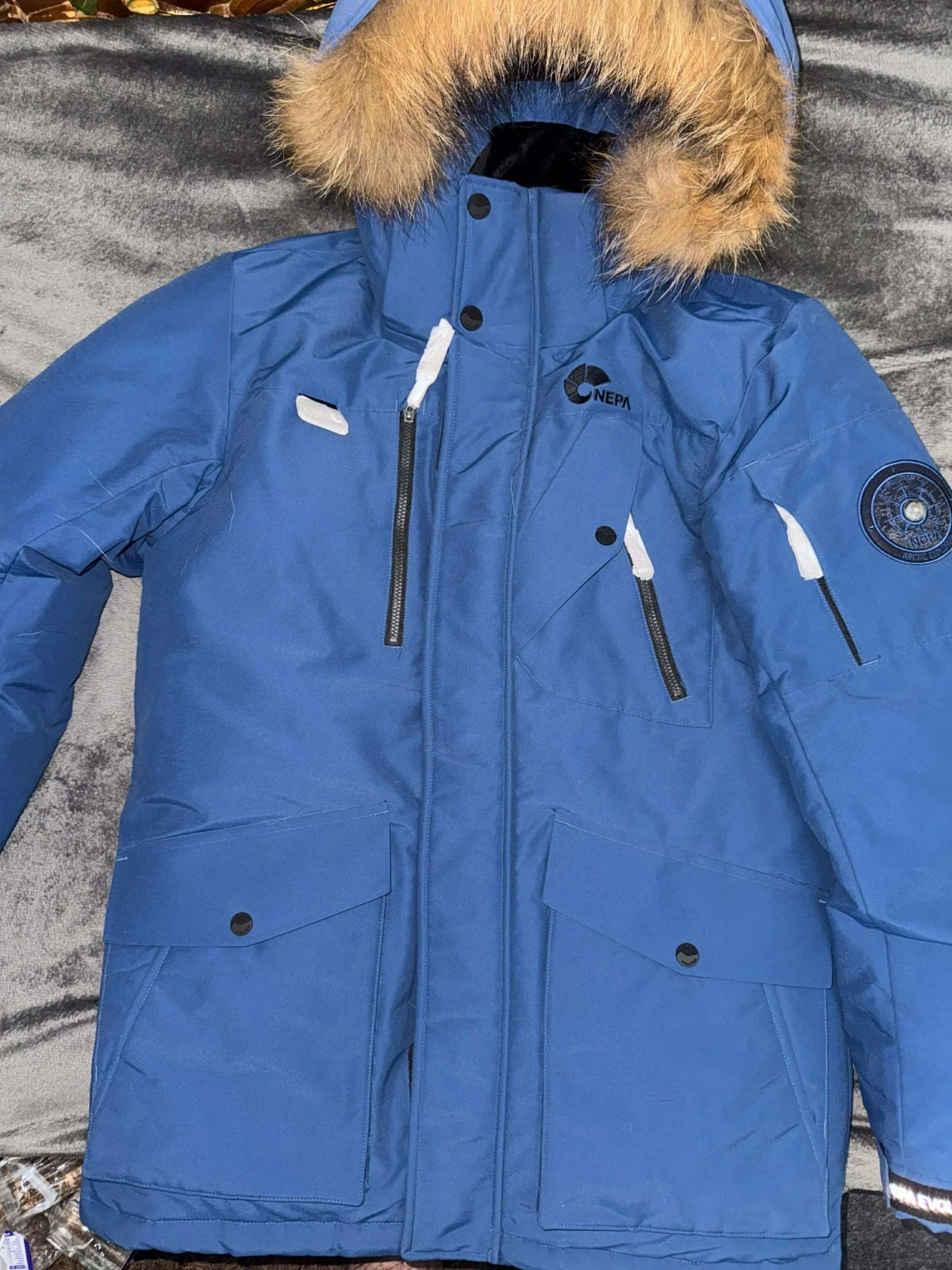 NEPA Arctic Evolution Down Parka Jacket Blue Fur Hood Men Size 95 (US Small) Kor