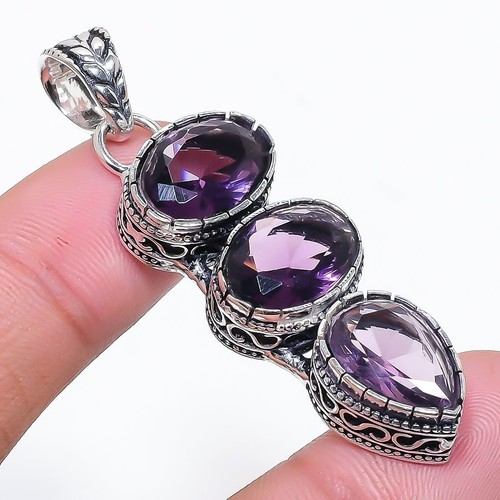 Pendentif En Améthyste Naturelle Et Argent 925 Sterling, Fait Main, 2 Pouces - Neuf