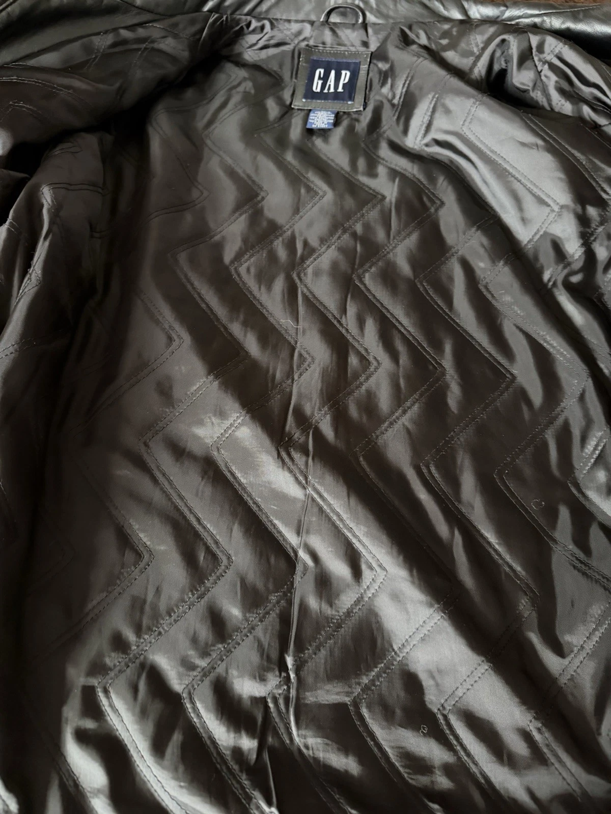 Vintage Gap Leather Black Jacket Quilted Lined Full Zip Front Pockets Men’s XL - product detail image 10