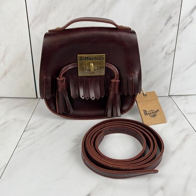 NEW Dr. Doc Martens Brown Leather Mini Tasseled Saddle Bag Crossbody Purse