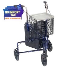 Drive 10289BL 3 Wheel Walker Rollator with Basket Tray and Pouch, Flame Blue