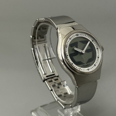 Rare y2k FOSSIL Big Tic Watch White w/ Steel Strap JR-7843 Box