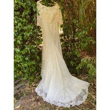 David's Bridal Women's Size 10 Ivory Satin Beaded Sequin Bridal Wedding Dress