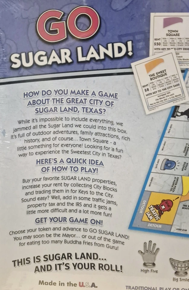 Monopoly Sugar Land-Opoly Juego de Mesa Celebrando La Ciudad Más Dulce de Texas! NUEVO Foto 3 de 3