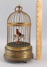 Antique 19thC Victorian Brass Song Bird Birdcage Automaton Music Box, NR