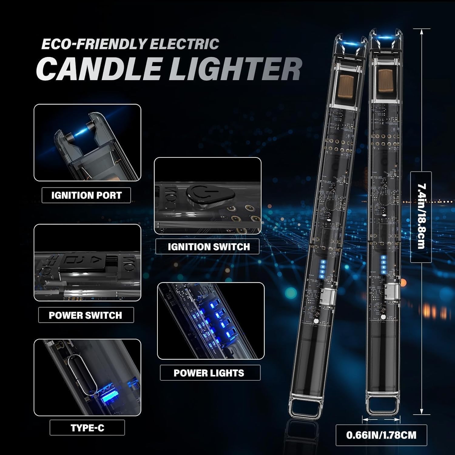 &reg; 2 Pack Electric Candle Lighters - 7.4 Inch Long USB Rechargeable Plasma Arc