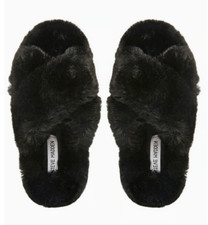 Steve Madden Women's Faux Fur Criss Cross Comfy Slippers Size S 5-6 Black