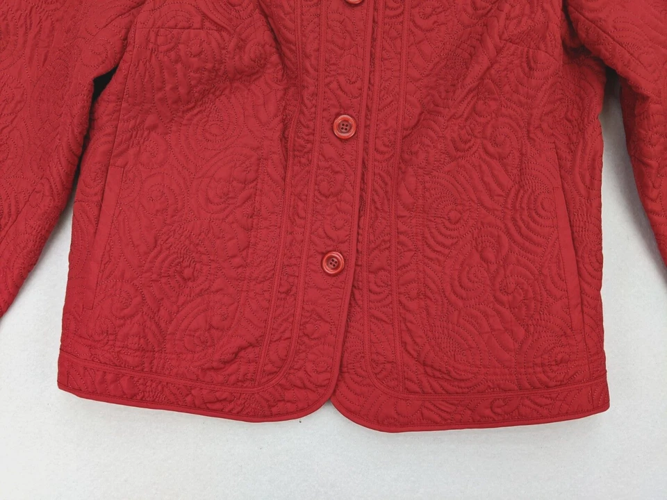 Chaqueta acolchada para mujer RQT talla L roja ligera manga larga abotonada madura Foto 3 de 4
