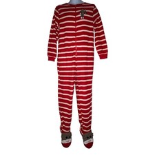 Nick Nora Red Sock Monkey Pajamas Womens M Footie Unionsuit PJs Costume Stripe