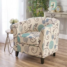 Palisades White and Blue Fabric Club Chair Comfortable Sofa, Living Room