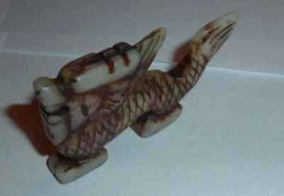beau dragon chinois porte-bonheur en jade néphrite blanc/marron, rare! - Photo 1/3