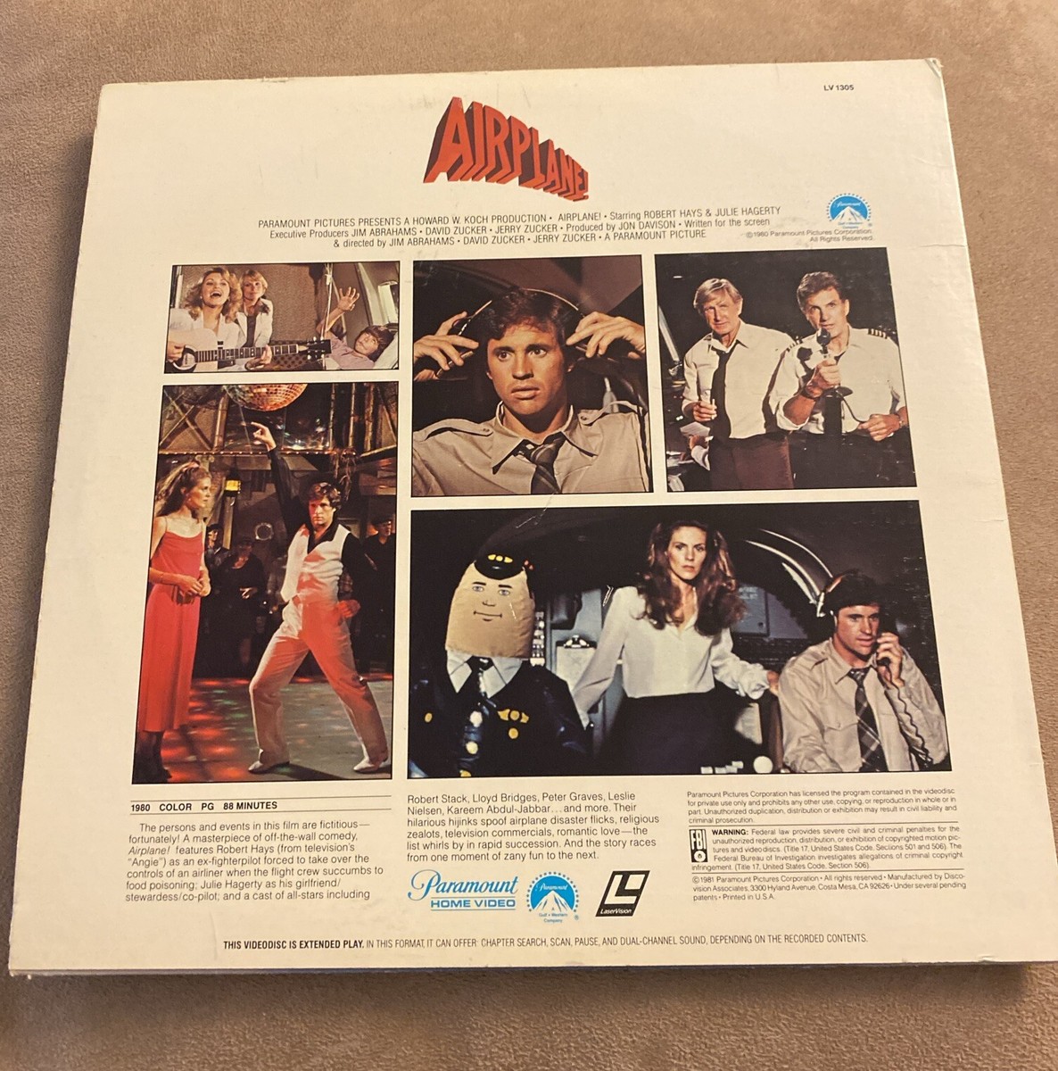 Airplane Laserdisc Movie Extended Play Robert Hays & Leslie