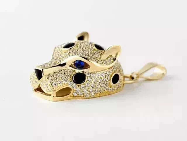 Panther Small Pendant Sapphire Simulated Diamond 14K Yellow Gold Plated