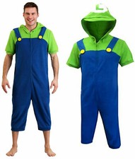 Super Mario Bros. Luigi Cosplay Costume Union Suit Onesie0 Hooded Romper  S/M 