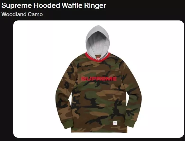 Sweat à capuche thermique Supreme Waffle camouflage Woodland taille Medium *lire description*