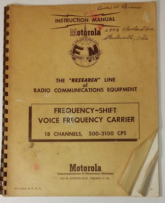 1955 Motorola Frequency-Shift Voice Voice Frequency Carrier Instruction Manual  