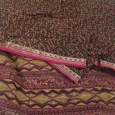 Sanskriti Vintage Indian Brown Sarees Pure Silk Printed Premium Sari 5Yd Fabric