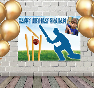 Cricket Sport Motiv Geburtstag POSTER BANNER PERSONALISIERT Name Text mit Foto