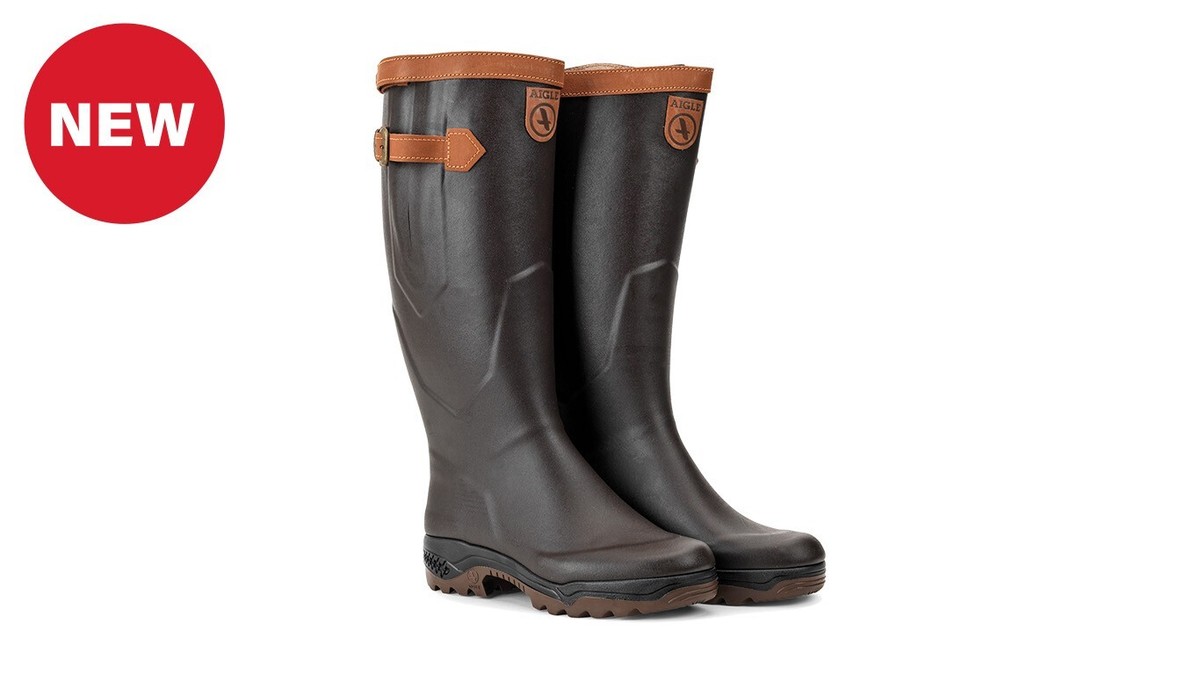 NEW Aigle Parcours Signature Wellington Boots Brown Anti Fatigue Leather  Lined