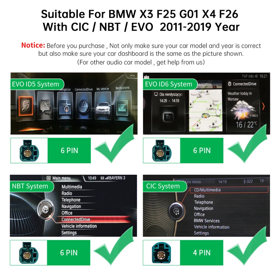 Wireless Carplay Android Auto Interface GPS Für BMW X3 F25 G01 X4 F26 NBT CIC - Bild 3 von 4