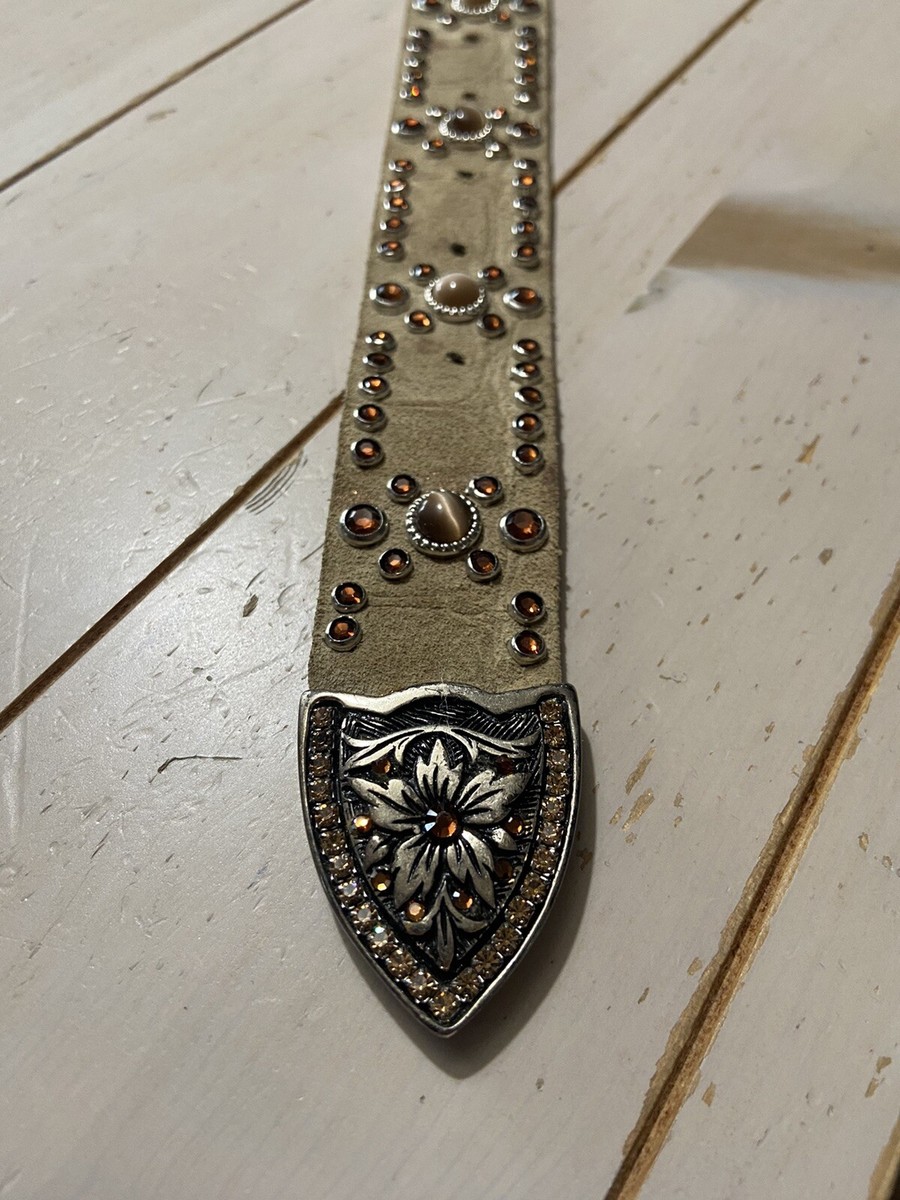 Leatherock Size 34 Womens Tan Silver-toned Studded Jeweled  display picture 1