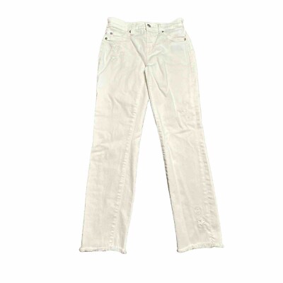 7 For All Mankind Jeans Womens 25 White Star Embroidered Raw Hem Ankle Crop