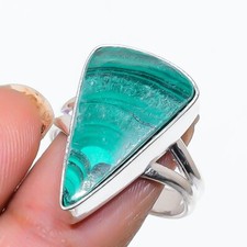 Natural Malachite Gemstone Handmade 925 Sterling Silver Jewelry Ring Sz 8.5 US 