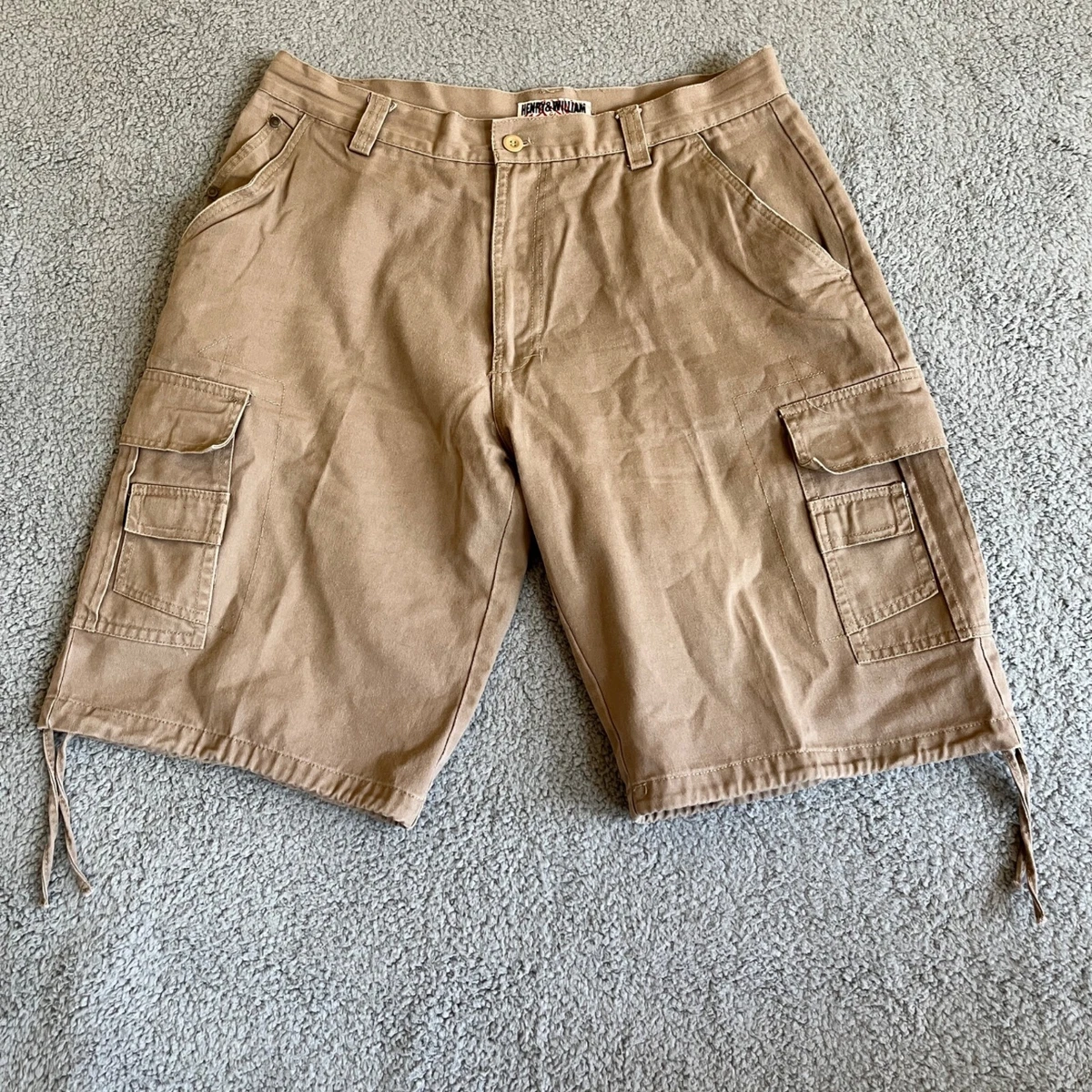 Henry & William Mens Cargo Shorts Size 36 Beige Multi Pocket Casual Outdoor