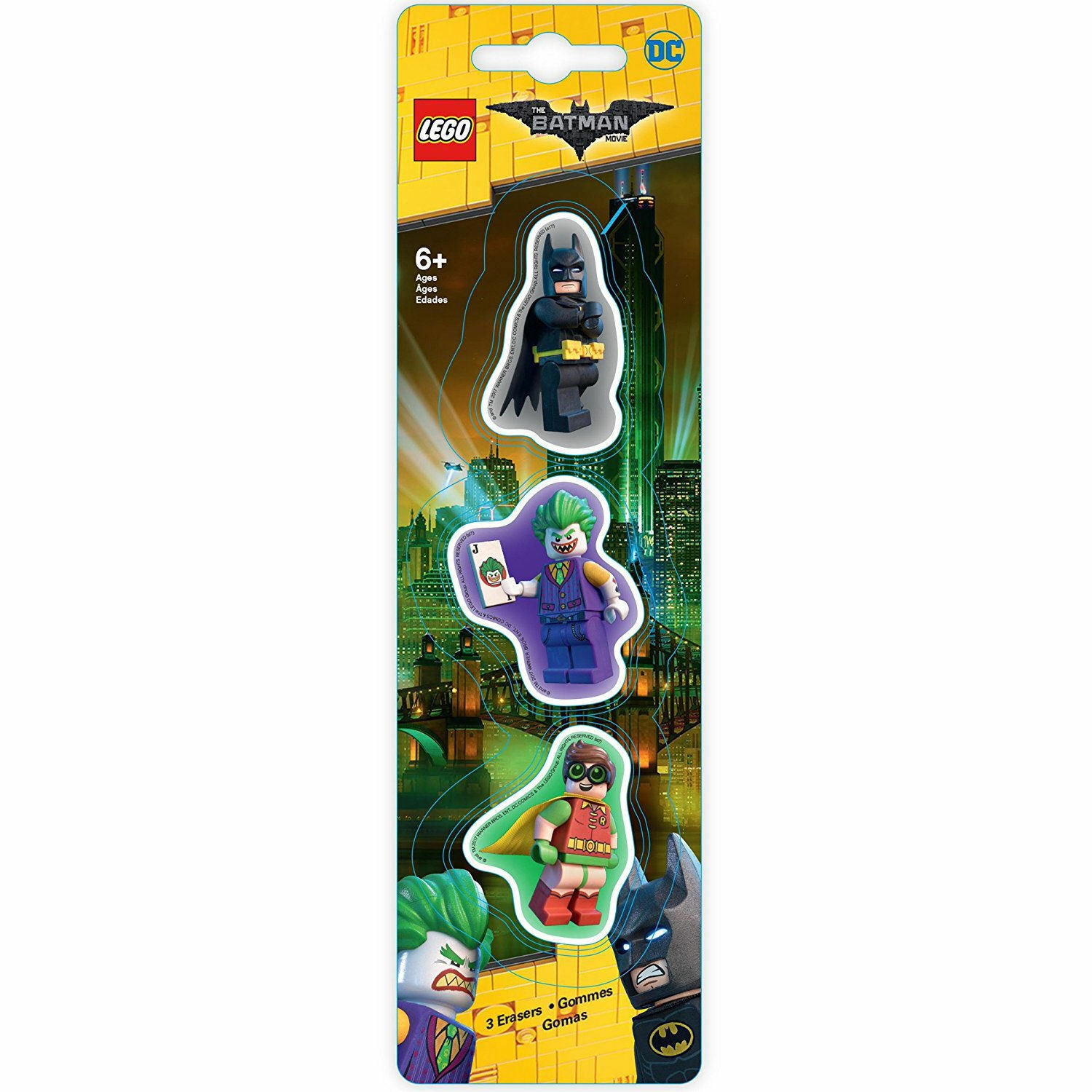 LEGO BATMAN MOVIE ERASER 3 PACK SET OF RUBBERS BATMAN JOKER ROBIN