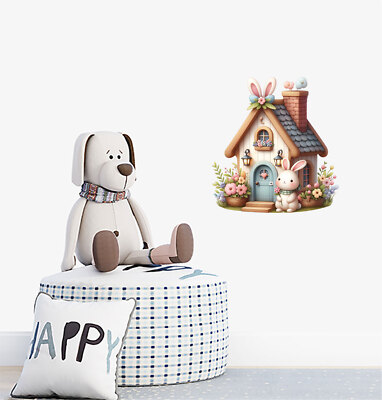 Osterhase Kaninchenhaus Blume Ei Wandbild Schlafzimmer Vinyl Aufkleber Abziehbilder a9970