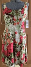 Nine West NWT Sleeveless A-line Boned Corset Floral Khaki Midi Dress Sz 14P