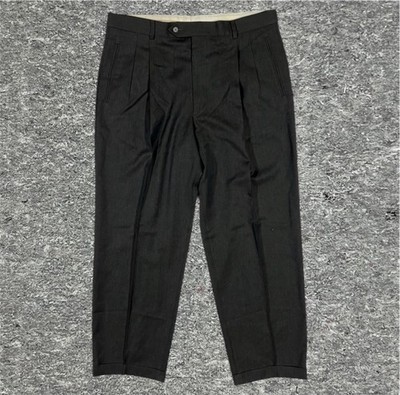 Vintage Mani Pleated Dress Pants Men's 38 Dark Gray 100% Wool Made