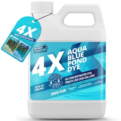 32oz Aqua Blue Pond Dye 4X Concentrate, Lake & Pond Dye Blue for Aqua Colored...