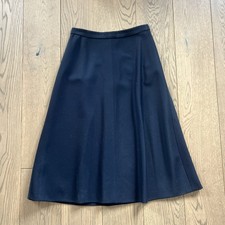 Valentino Navy Blue Wool Quiet Luxury Midi A Line Skirt Vintage Office Siren 6