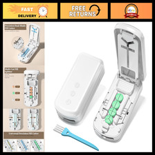 Pill Cutter Splitter for Small Pills - Dual Safety Blades, Adjustable Slot, Port