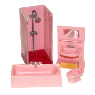 Vintage Puppenhaus Badezimmer Modella Puppenstube Möbel Miniatur pink 70er Jahre