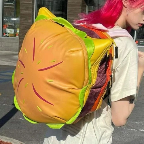 Cheeseburger Backpack Shopping Casual Zipper Adults Beach Hamburger Daypack