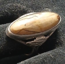 Vtg Sterling Dendritic Agate Ring Size 5 Light Browm Moss Tree Natural Cabochon