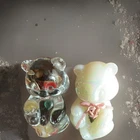Fenton 3.5” Bear Figures Lot Of 2 White Iridescent And Clear May Birthstone (BB)