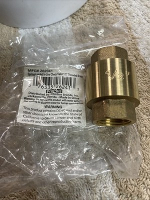 PROPLUS  MFG (262041) 1/2'' NPT IN-LINE CHECK VALVE BRASS SPRING LOADED - NEW